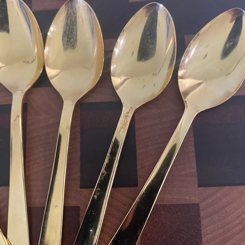H1 MCM Gold Flower Garden Gold Electroplated Stainless Steel (6) 4.5” Spoons